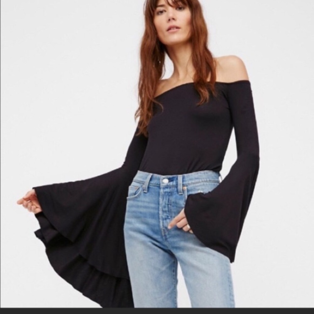 FREE PEOPLE | tan off the shoulder bell sleeve
